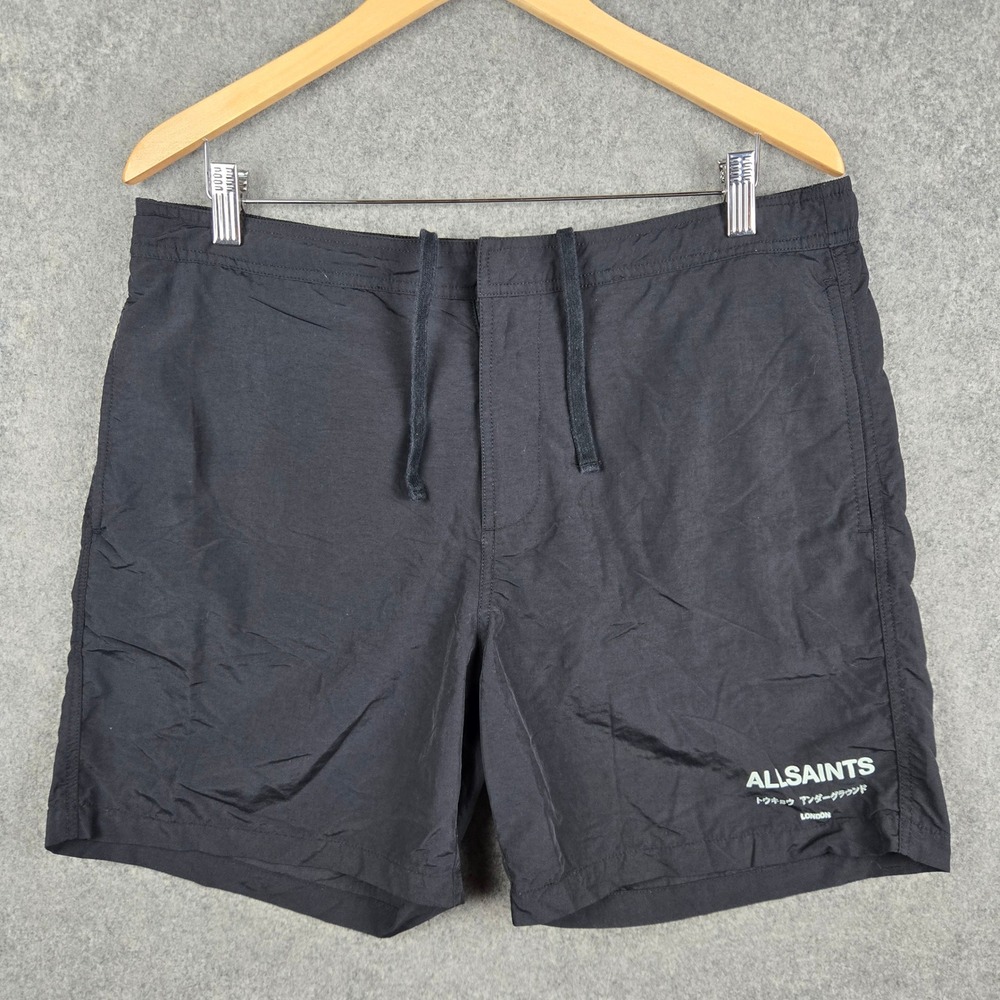 AllSaints Underground Swimshort Mens XL Black Logo Graphic Streetwear Trunks
